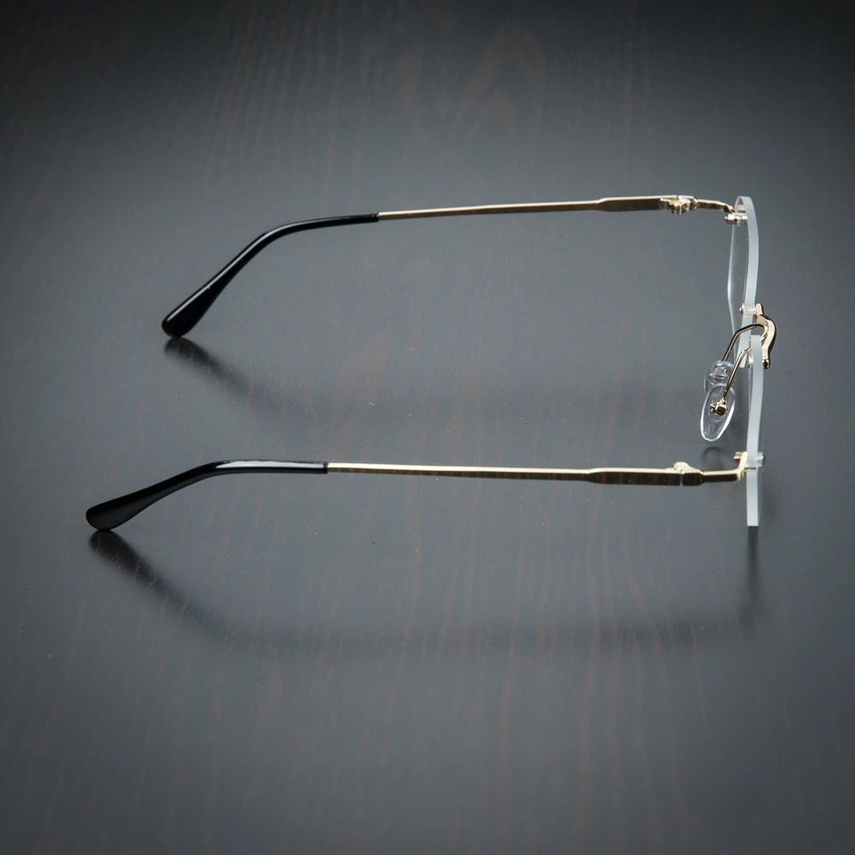 复古男式时尚无框透明镜片缓冲金豪华复古眼镜  — 第 4/4 张图片