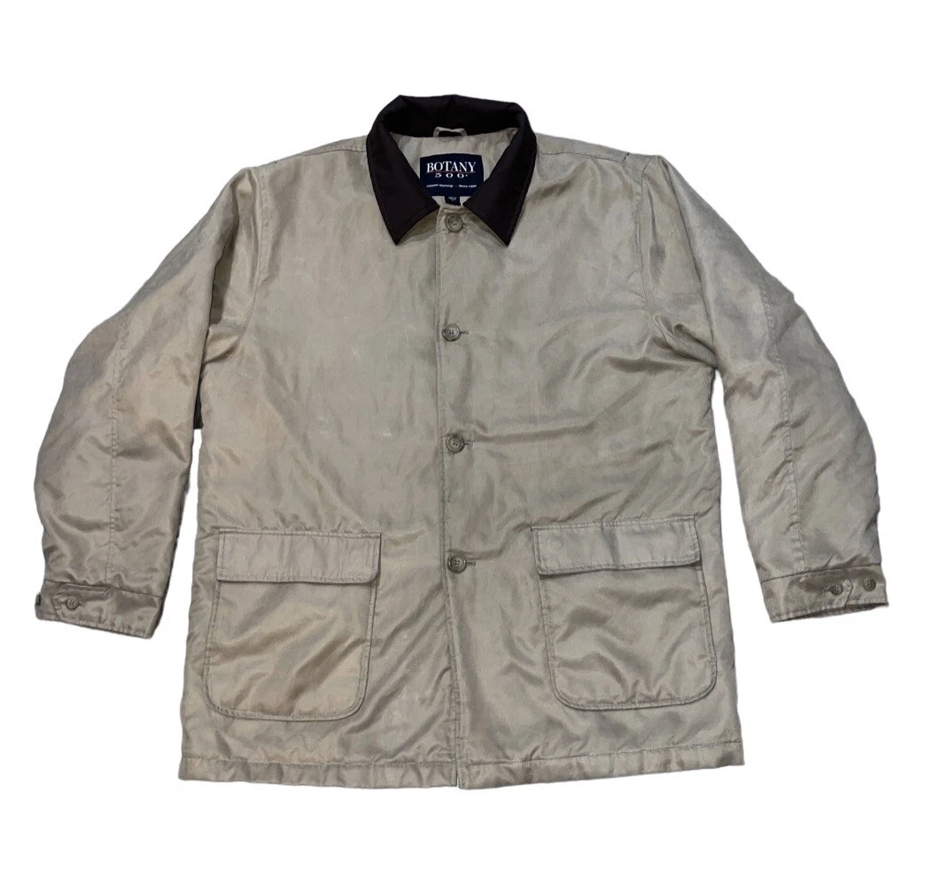 Botany 500 Men's Large Tan Casual Coat Jacket Button Up Quilted Lining Soft