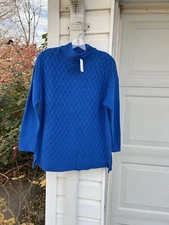 NWT Talbots Pretty Royal  Blue High Neck Woven Trellis Front Sweater 3X
