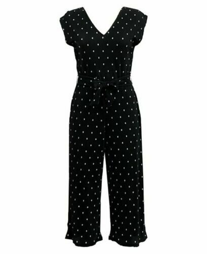 T.D.C. Topson Women's Black & White Polka Dot Belted Ribbed Jumpsuit Size XL New - Picture 1 of 6