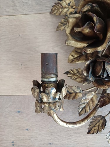 Antike Florentiner Wandlampe – Shabby Chic – Vergoldet – Rosen-Design - Bild 7 von 10