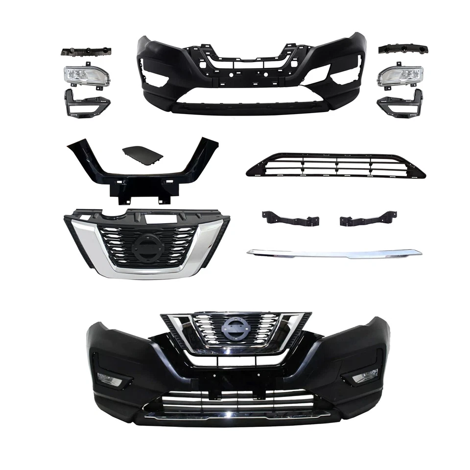 Parrilla de parachoques delantera completa con conjunto de luces antiniebla para Nissan Rogue 2017-2020 Foto 2 de 4