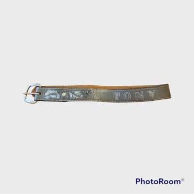 Vintage Wright Tooled Leather Child s Belt Acorns Feathers Design 20  TONY
