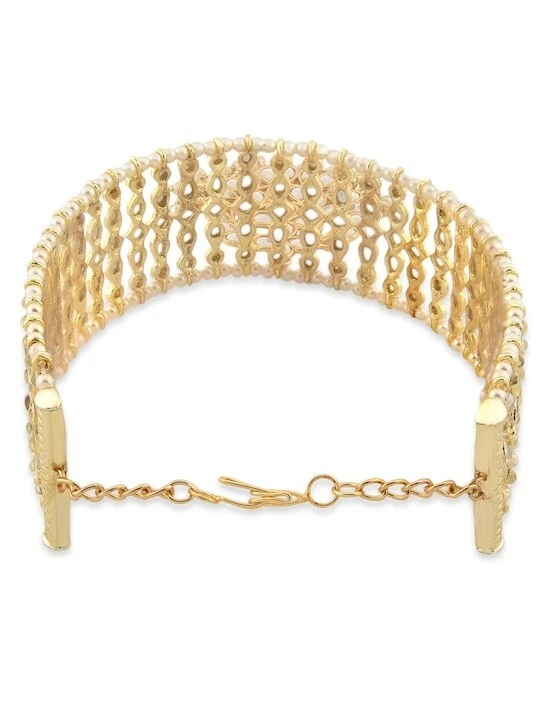 Chapado en Oro Blanco Kundan y Perlas Mathapatti Estilo Maangtikka, Joyería para el Cabello Foto 3 de 4