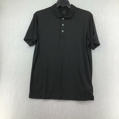 Puma Mens Rotation Short Sleeve Collared 3 Button Black Golf Polo Shirt Size M