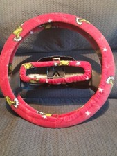 Grinch Red Fleece Steering Wheel Rear View Mirror Cover Set Grinch Red Fleece Steering Wheel Rear View Mirror Cover Set