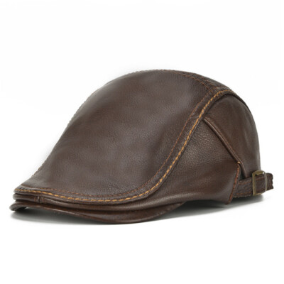 Men's 100% Genuine Leather Ivy Hat Beret Cap Driving Flat Cabbie Newsboy Cap