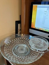 RETRO FANCY CLEAR CUT GLASS 4PC CHIP & DIP SET 13.5"