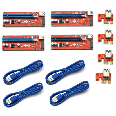 4Pcs Ver007S PCI-e Riser-Karte PCI Express 1X bis 16X Adapter USB 3.0-Datenkabel