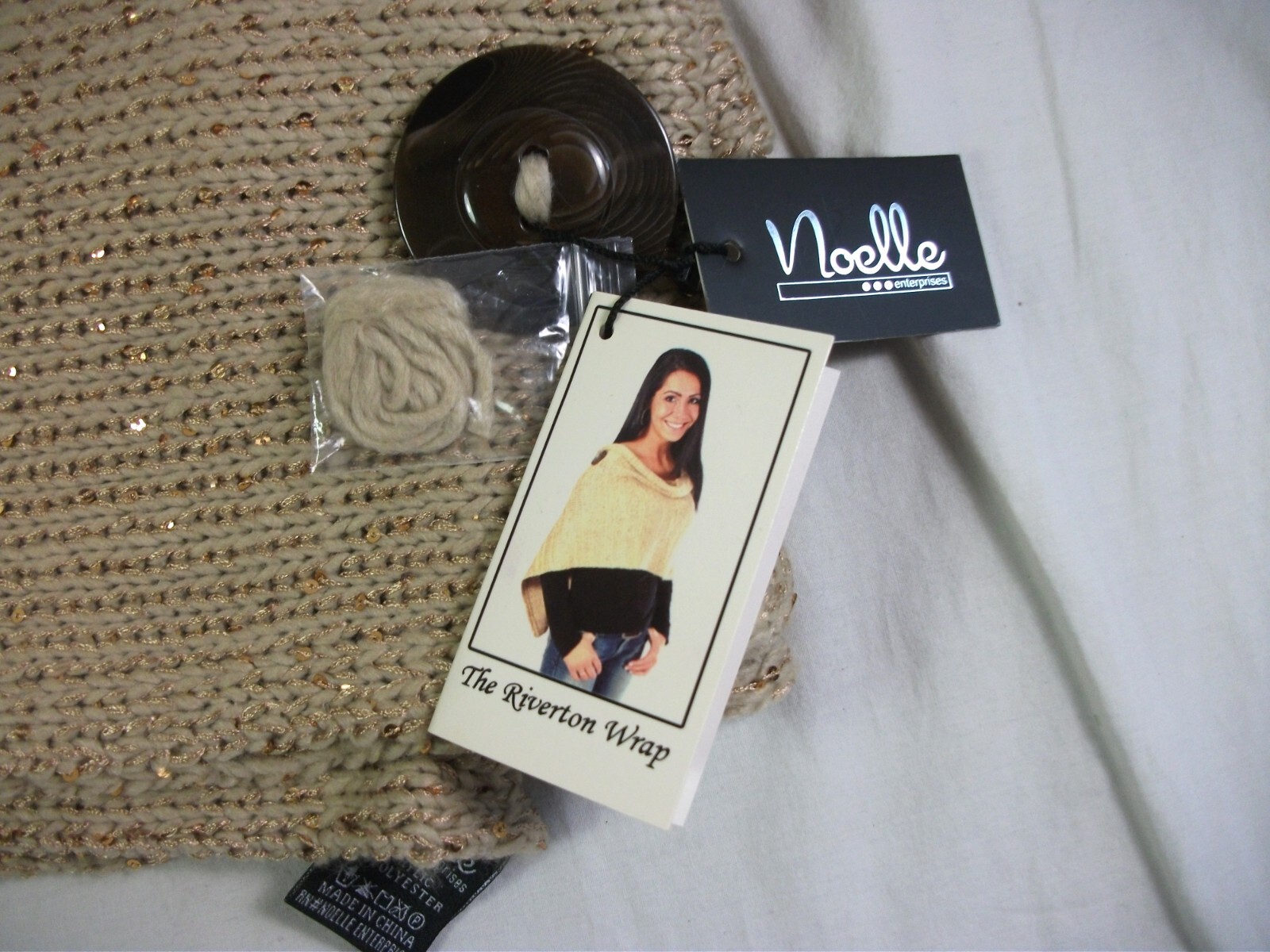 The Riverton Wrap Shawl Noelle Tan - Gold Tone Sequins New