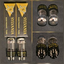 SYLVANIA 6SN7 GTB 1960s TUBE CHROME TOPPED FOIL BLACK PLATES NICELY MATCHED SET