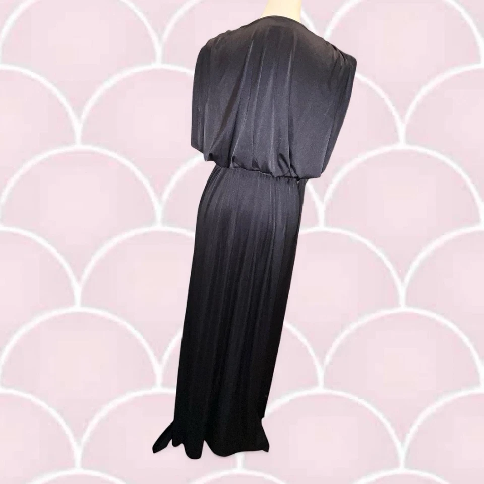 Vestido de noche Halston Heritage talla mediana, largo negro sedoso Foto 4 de 4