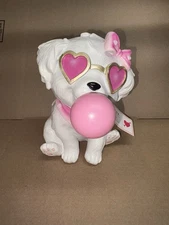 BELLA LUX Little White Dog Pink Bubble Hearts & Bow Coquette Valentines Decor
