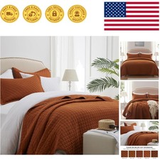 3-Piece King Quilt Set - Burnt Orange & Diamond Pattern for Luxurious Sleep