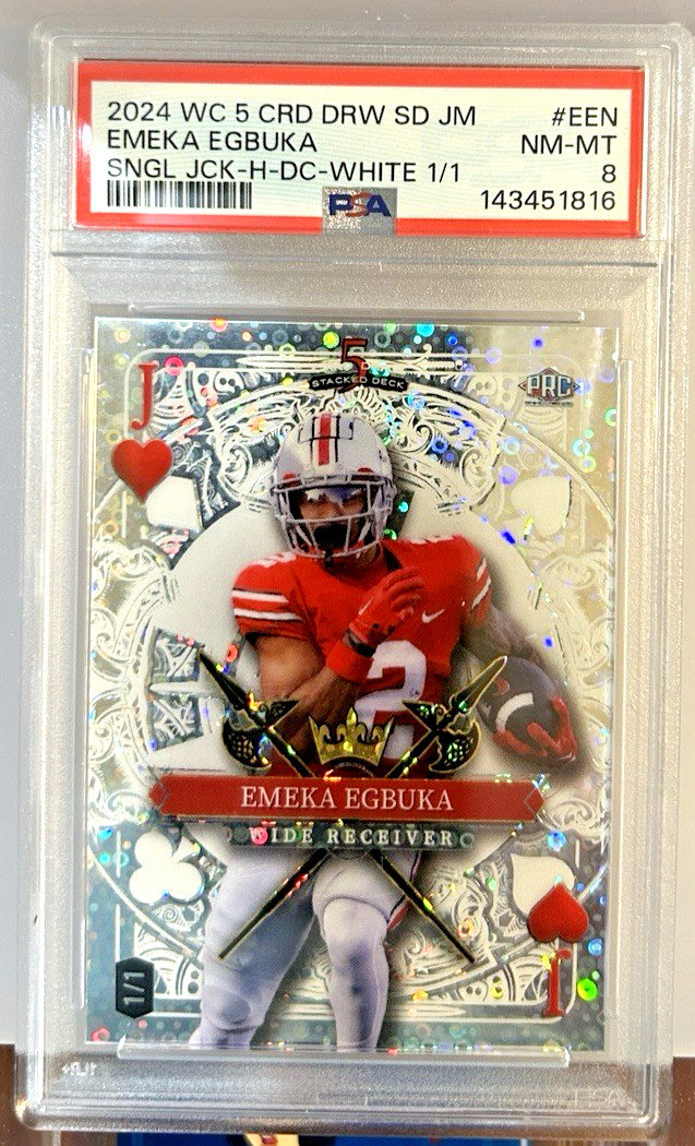 2024 Wild Card 5 Card Draw Stacked Deck Emeka Egbuka RC #EEN White 1/1 PSA 8