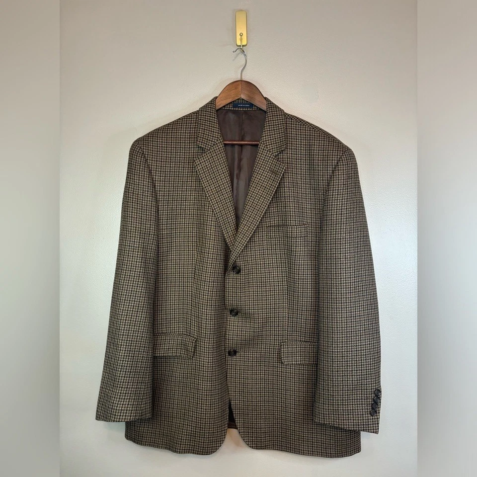 RALPH LAUREN Men's Cashmere Wool Blazer Houndstooth Brown Jacket Sport Coat 46R - Image 2 of 4