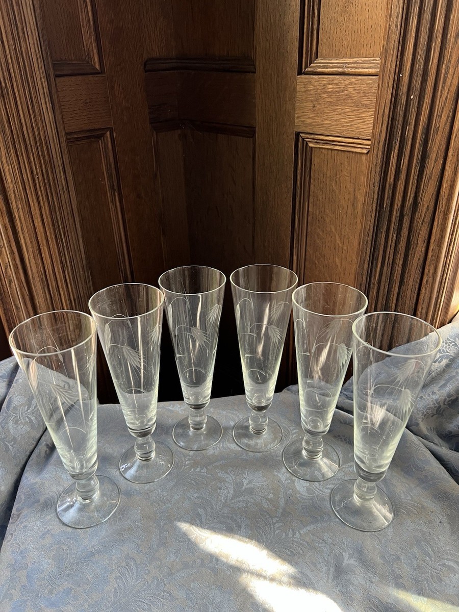 Vintage 1960's Set of 6 Noritake Sasaki Etched Wheat Crystal