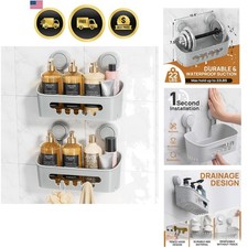 Shower Caddy Suction Cup Organizer Bathroom Shelf Grey 2pcs Durable Easy