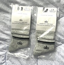 ALO Yoga Socks 2 Pack Unisex Half-Crew Throwback Heather Gray Black Size L NEW