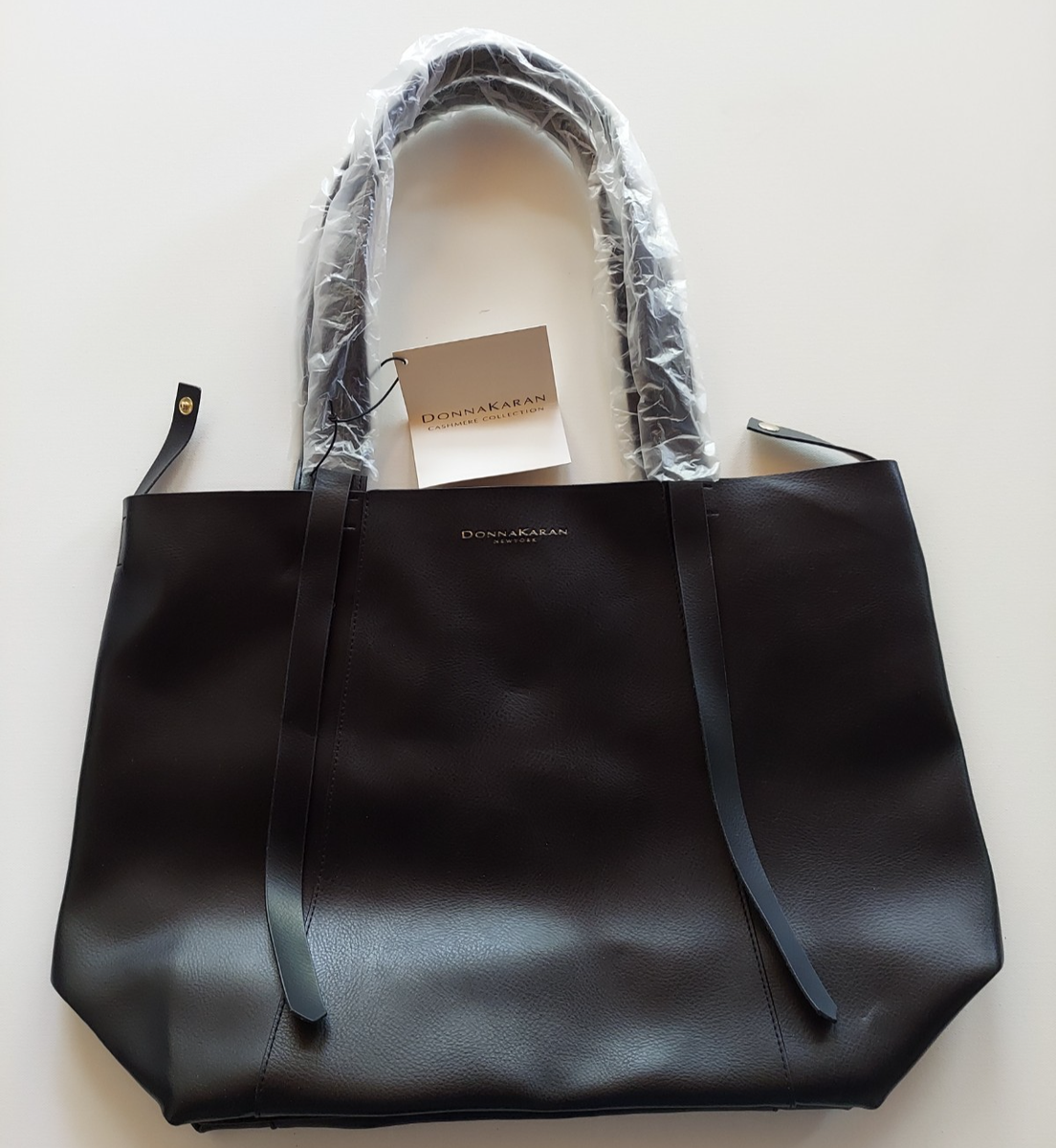 Donna Karan Cashmere Collection Large Black Open Top Tote Bag side
