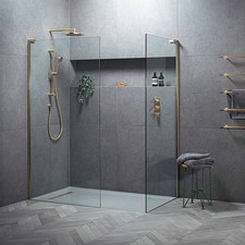 MATKI EWFP1100 B BRASS FRAMED WET ROOM PANEL RH GG