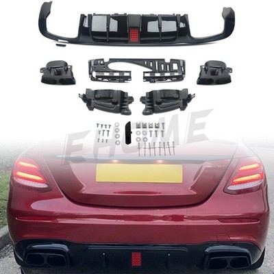 Fits Benz W213 E300 E43 E63 2016-2020 Rear Diffuser W/LED+Exhaust Tips