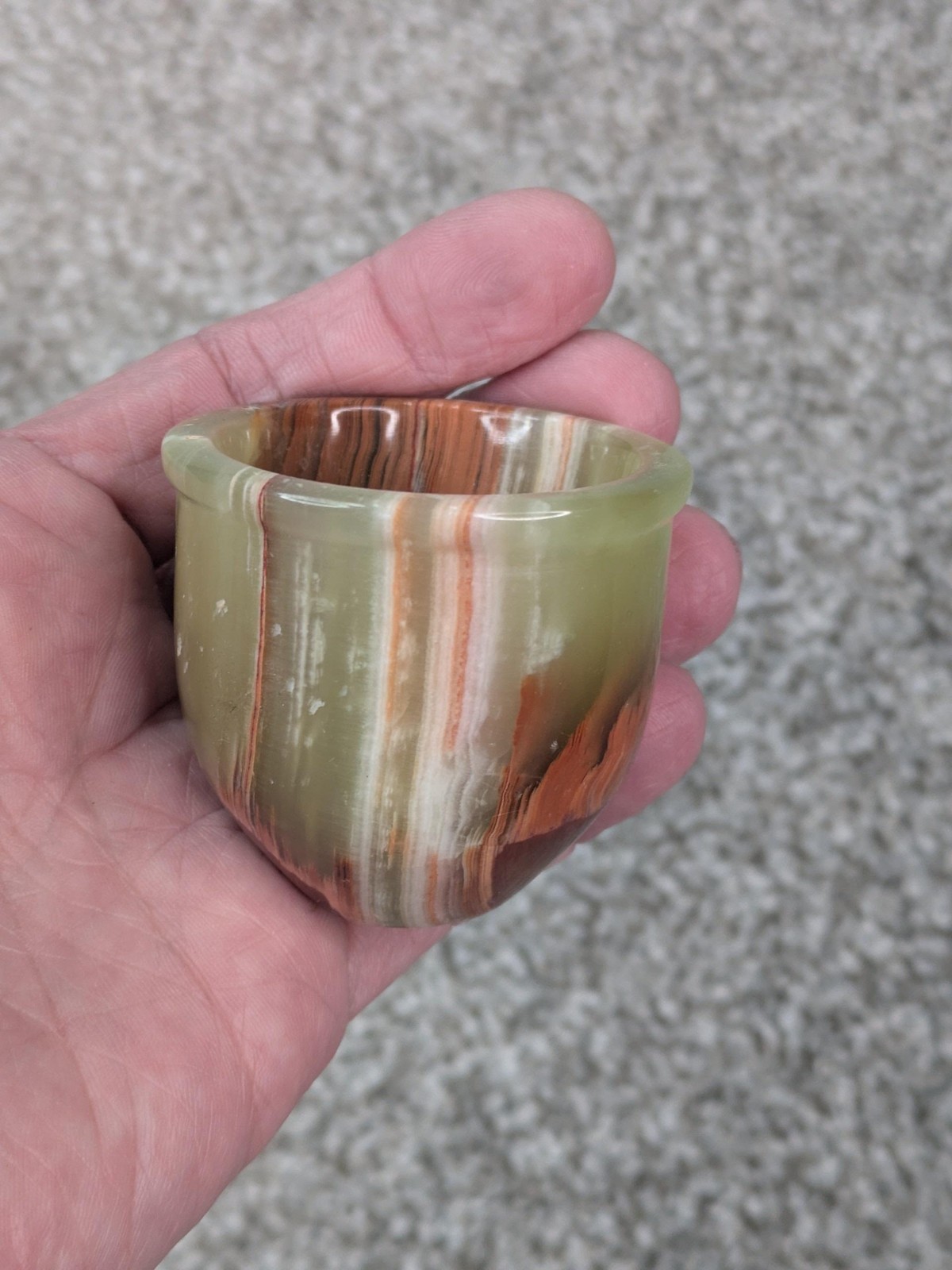 Onyx Stone Shot Glasses Set Of 4 Green Brown Agate Carved Marble Cups Vtg Decor