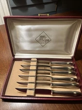Set of 6 Vintage Hoffritz Stainless Steel Steak Knives with Original Box.  Rare.