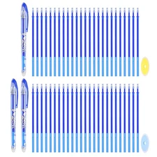 3Pack 0.5mm Erasable Gel Pens with 50 Refills & 2 Erasers, Blue