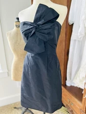 J.CREW Black Bow Monde Silk STRAPLESS DRESS Twist Knot Accent Fitted NWT sz 2p