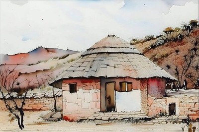 Fine Art Print - Watercolor Village Scene, Home Decor, Gift Idea, Art Print, Rus