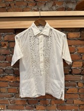 True Vintage Barong Tagalog Ramie Tetron Filipino Embroidered Shirt Size M 70s