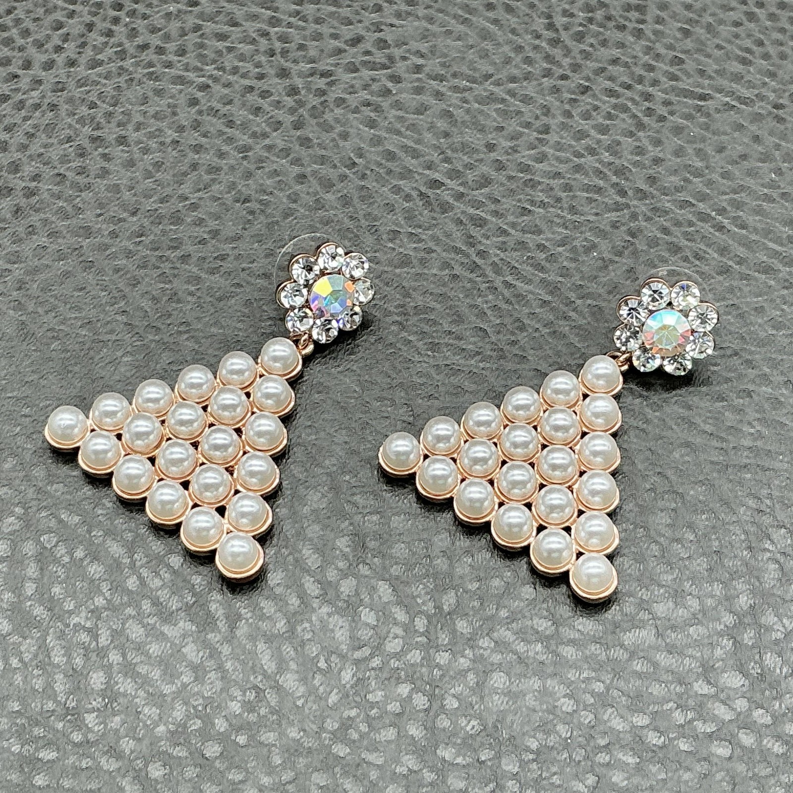 Statement Pearl Triangle Drop Earrings Womens Ros… - image 3