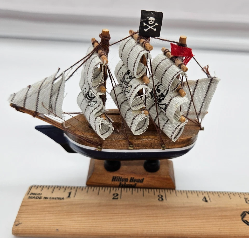 Pirate Ship Model Hilton Head Island Wooden Sailing Ship Display - Image 3 of 4