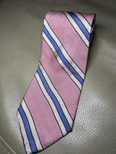 Brooks Brothers Makers 100 Silk Tie Pink White Blue Stripes BB7