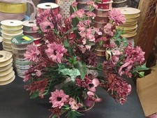 16" Silk Mixed Bush, 17 Stems, Poppy Cornflower Astilbe Ivy, Mauve Pink Burgundy
