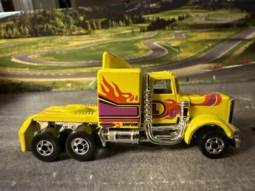 Vintage Hot Wheels 1982 long shot truck cab yellow W/ Flames