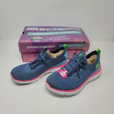 Skechers Flex Appeal 2.0 Turn Womens Sneakers Sz 8 Wide Slate/Pink Memory Foam
