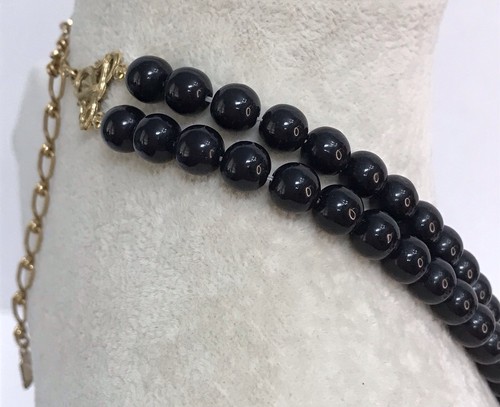 1928 Black Beaded Necklace Victorian Gold Toned Accents Clasp Multi Strand *READ - Picture 10 of 12