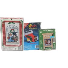 Lot Of 3 Christmas Kits 2 Cross Stitch  1 Plastic Canvas Stocking, Santa, 