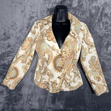 Cabi Womens Blazer Jacket Size 8 Cream Multicolor Paisley Print Cotton Blend
