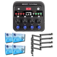 Zoom PodTrak P4next Audio Interface with 4x StreamEye PDM-3 Podcast Equipment Bu