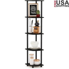 Space Saving Corner Shelf 5 Tier Storage Bookshelf Durable Wood Home Office Dorm