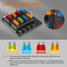 8-Way Blade Fuse Box Block Holder LED Indicator For Car Marine 32V Waterproof