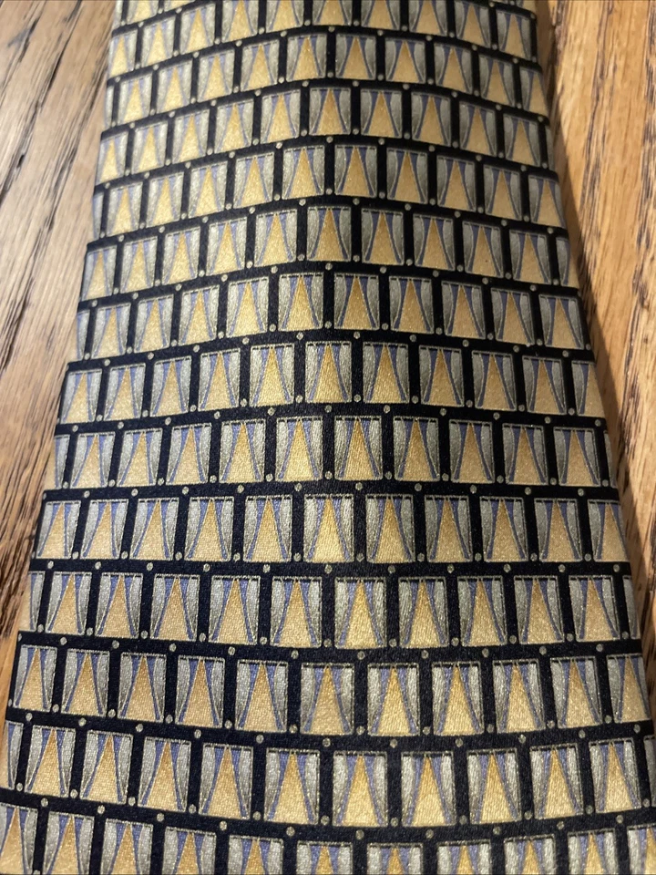 Corbata de seda geométrica Stonehenge vintage usada en excelente estado para hombre hecha a mano Foto 3 de 4