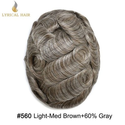Fine Mono Mens Toupee Real Human Hair Durable Natural Hairline Secure Fit System