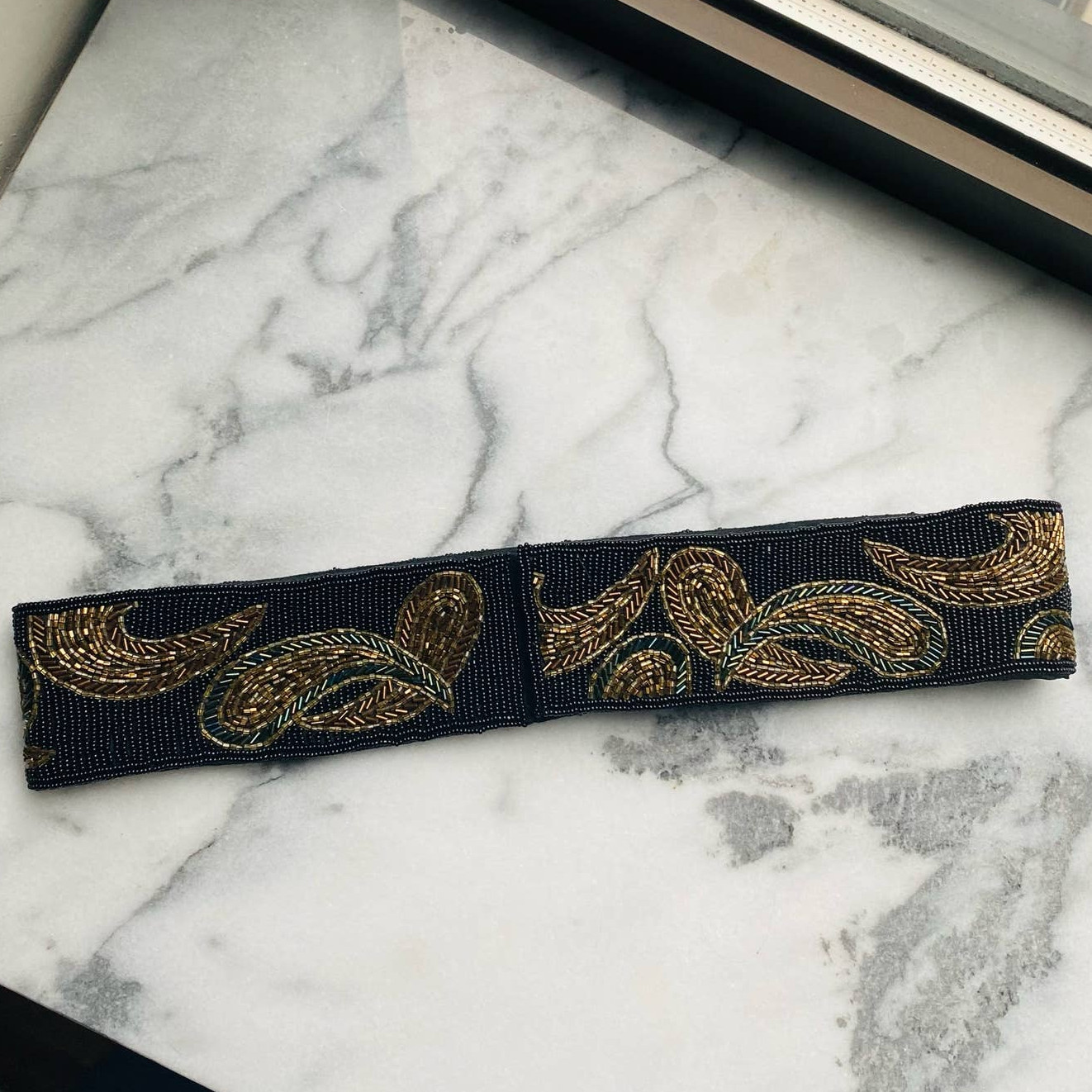 Vintage Dynasty Style Handmade Beaded Belt Black … - image 2