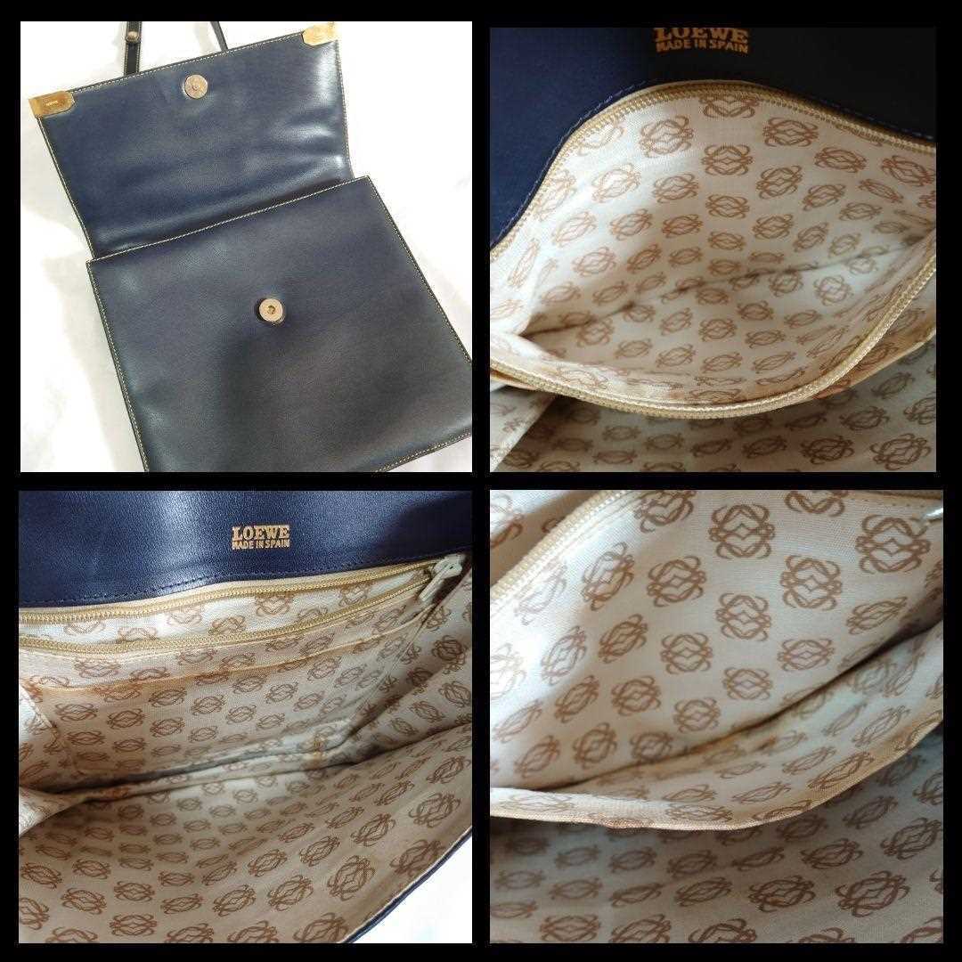 LOEWE Shoulder Bag Logo Leather Navy Blue Women's USED FROM LOEWE Shoulder Bag Logo Leather Navy Blue Women's USED FROM