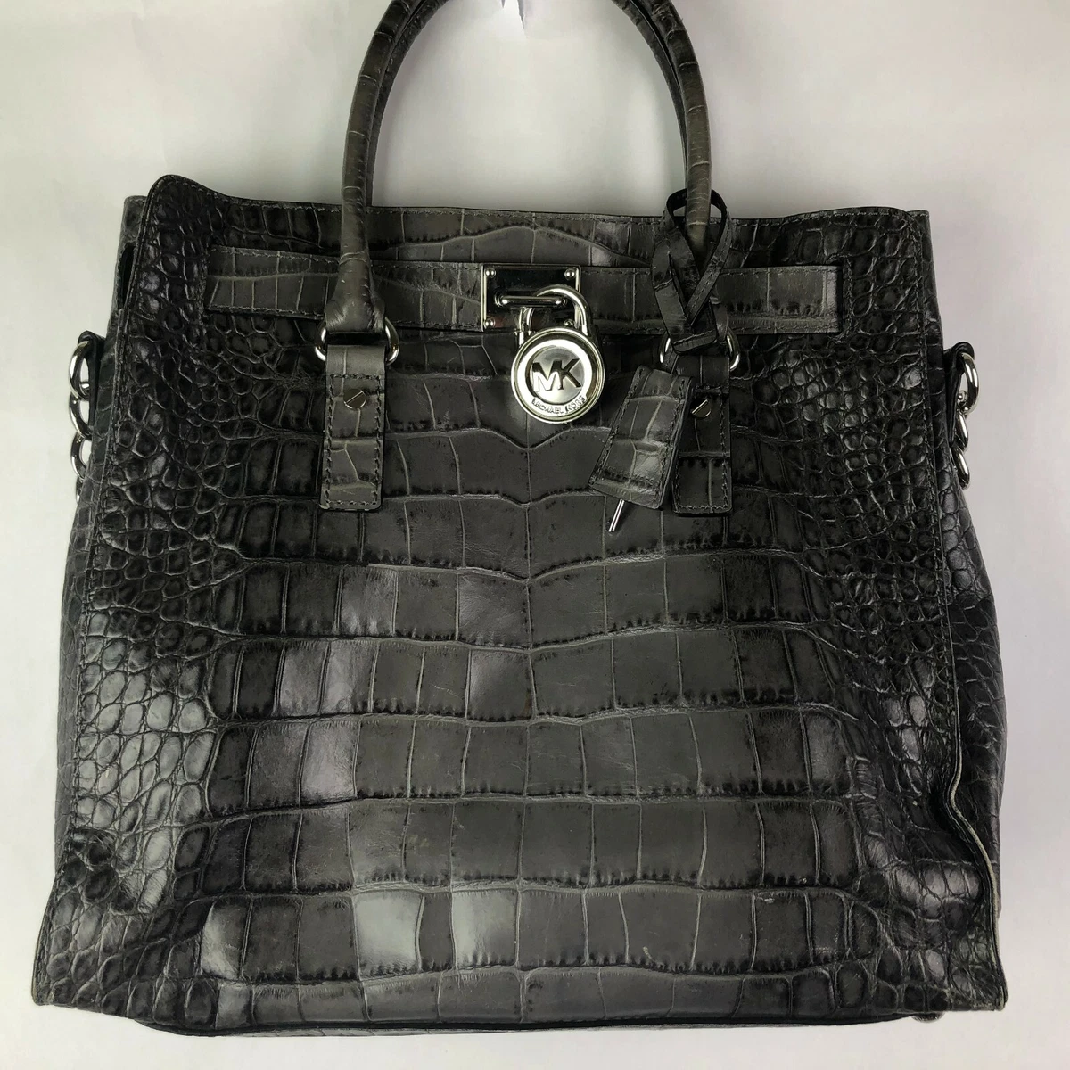 MICHAEL KORS Large Hamilton Satchel Gray Croc EUC! www ...