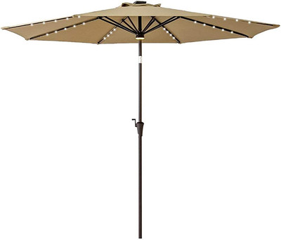 10 Ft Solar Powered Outdoor Market Patio Table Umbrella with LED Lights and Tilt